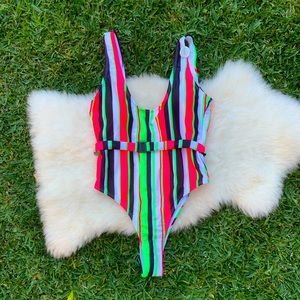 2/$20 Striped High Cut One-piece Bathing Suit